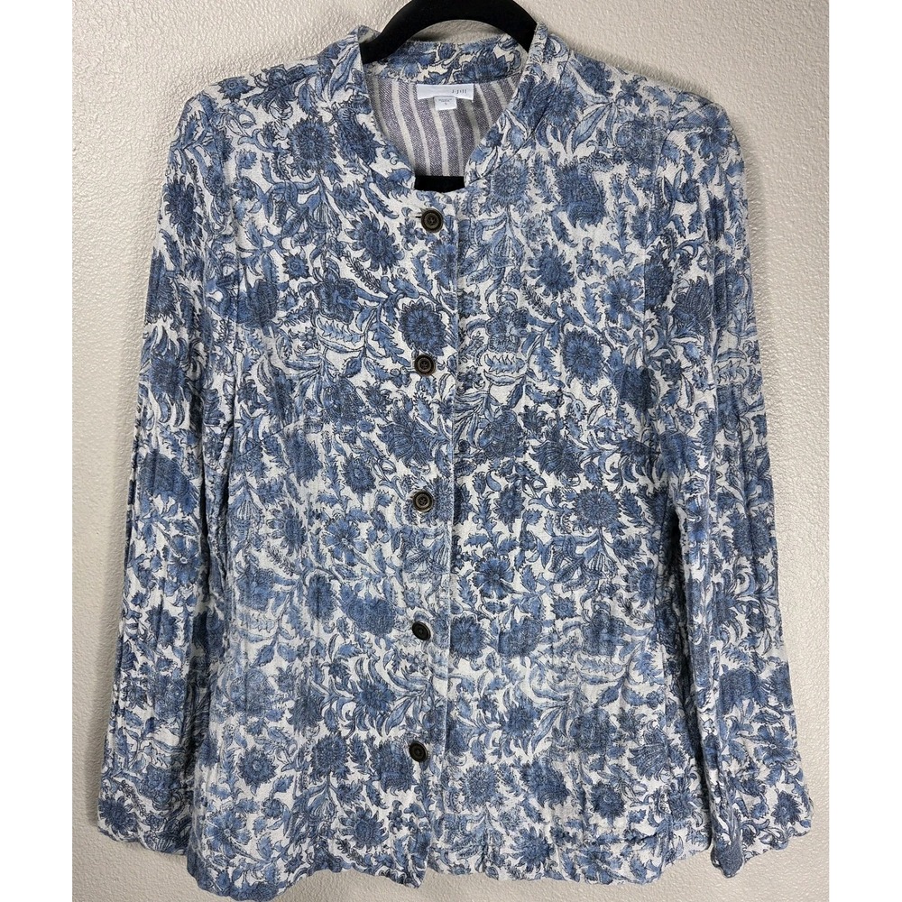 J.Jill Blue Floral Gauze Cotton Jacket Women's Small Button Front Lightweight